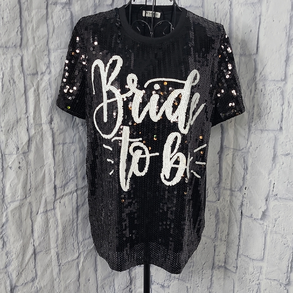 Why Dress Bride To Be NWT Black Sequin Bachelorette Party Top‎ Small